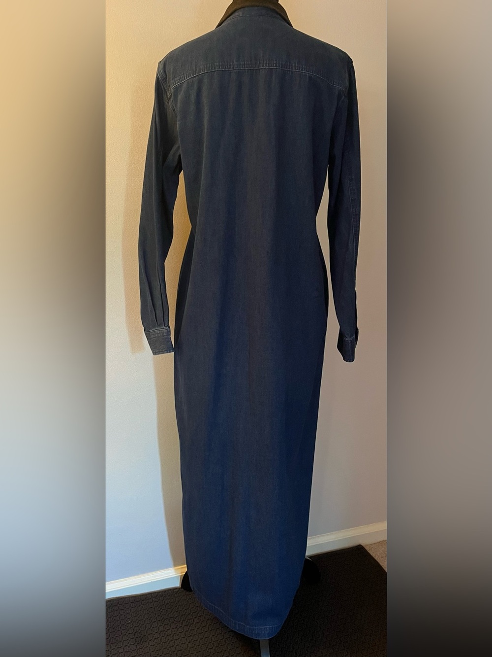 Vintage 90s Charter Club Denim Shirt Dress w Suede Collar, size 10 ankle length - Picture 4 of 9